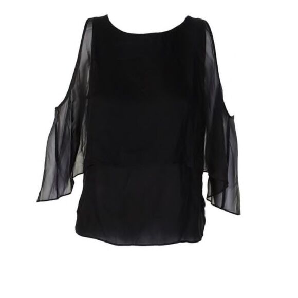 Kobi Halperin Satin Sheer Long Sleeve Blouse Black Silk Tania Blouse New Size XL - Picture 1 of 7